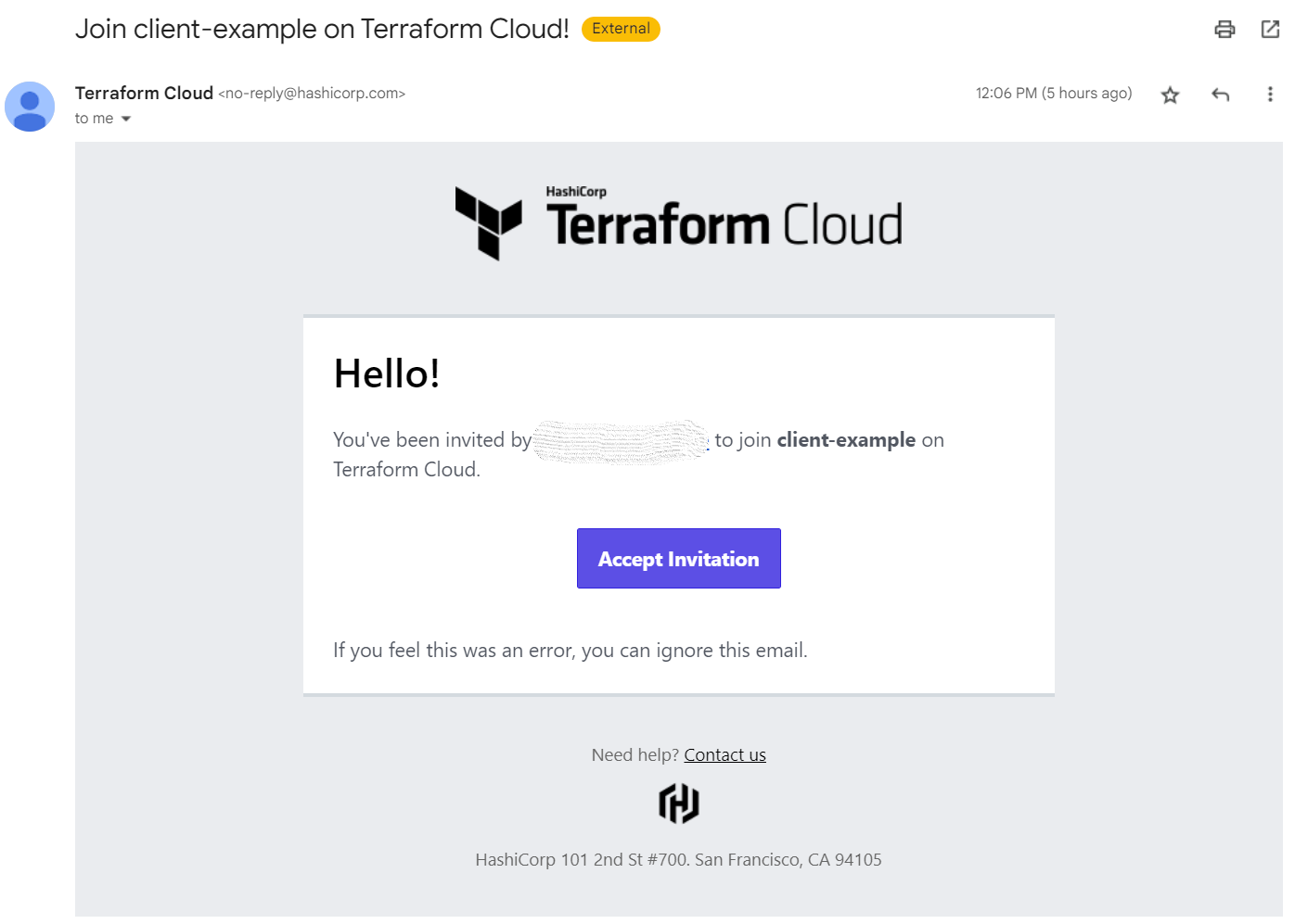 Terraform cloud invite